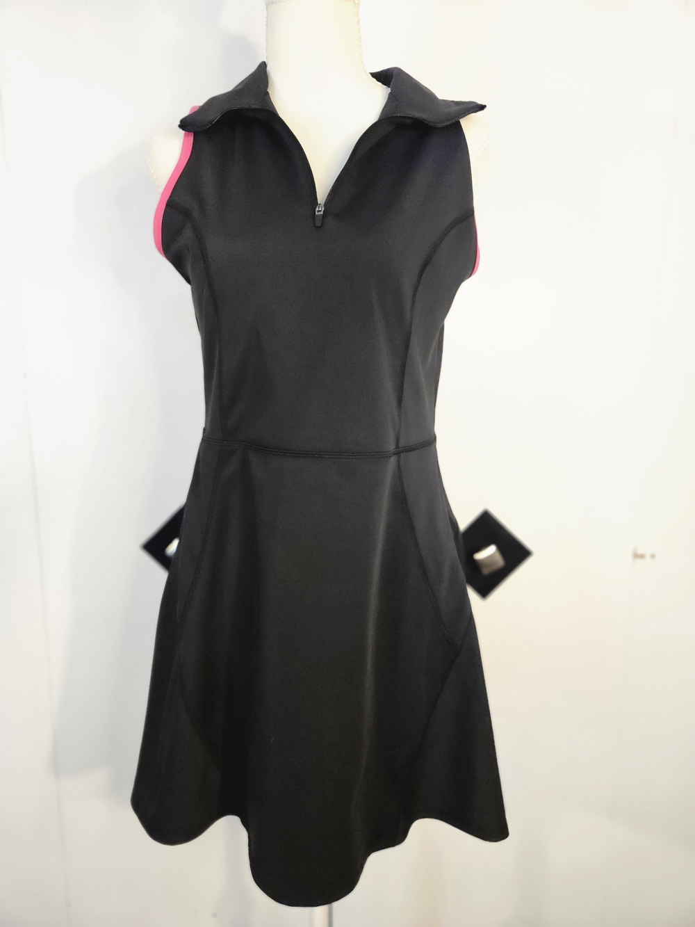Sincerely Jules Black Sleeveless Polo Dress with Pink Trim